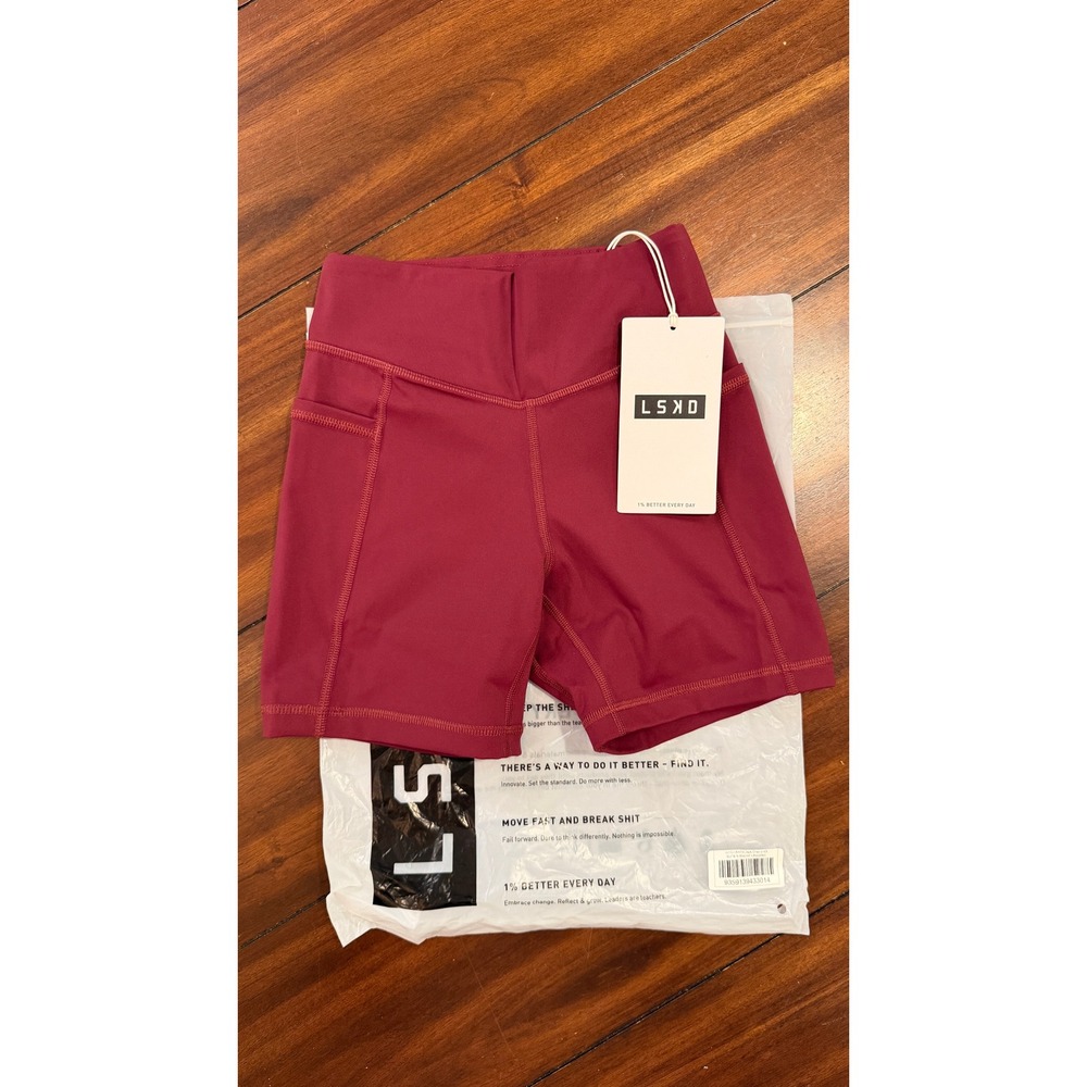 LSKD Elite X-Shorts Dark Cherry 4in High Waisted Shorts XS WTGH00415 NWT NEW